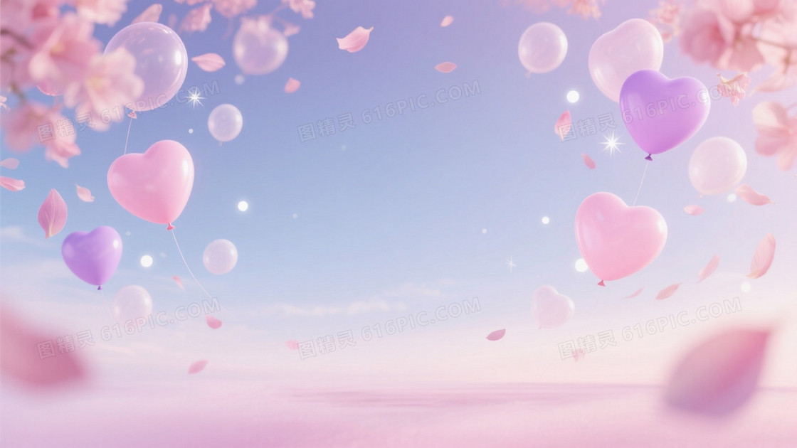 淡粉浅紫柔蓝梦幻气球花瓣背景