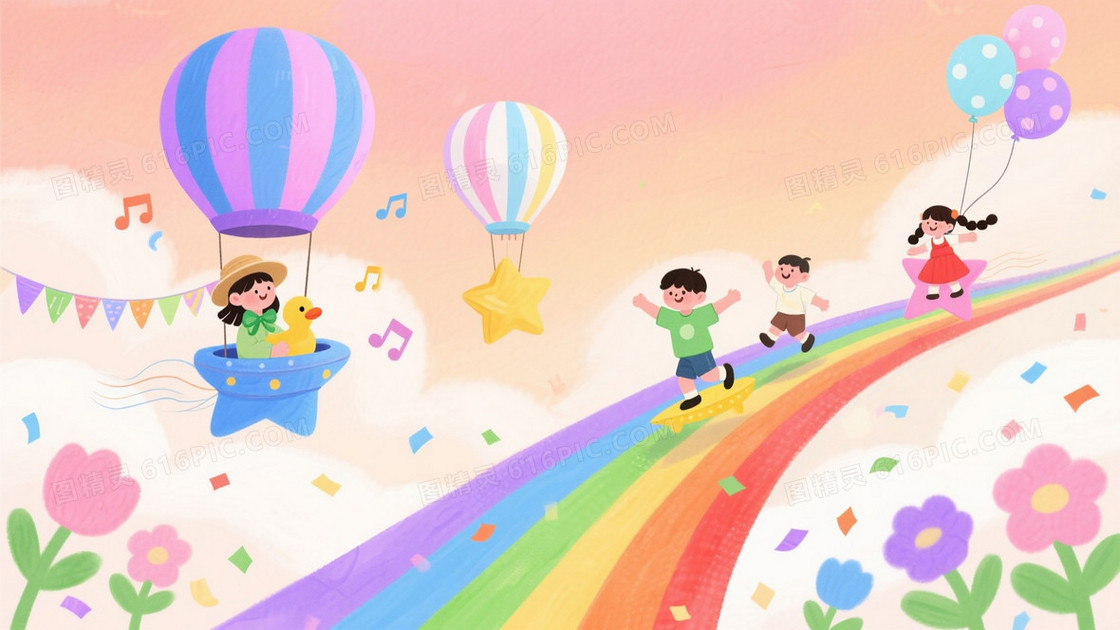 粉橙渐变水彩彩虹路径背景