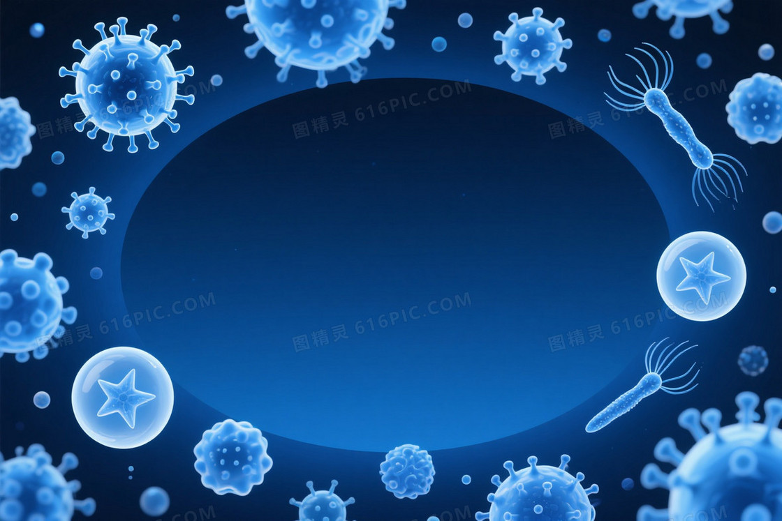 深蓝渐变病毒细胞微观背景