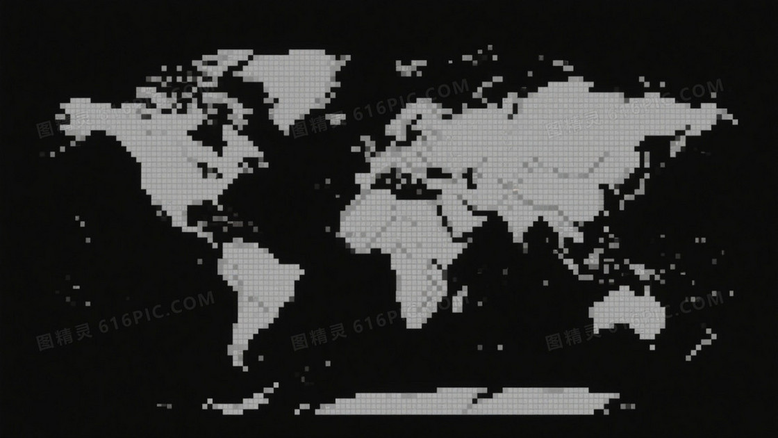 黑底灰阶像素世界地图背景