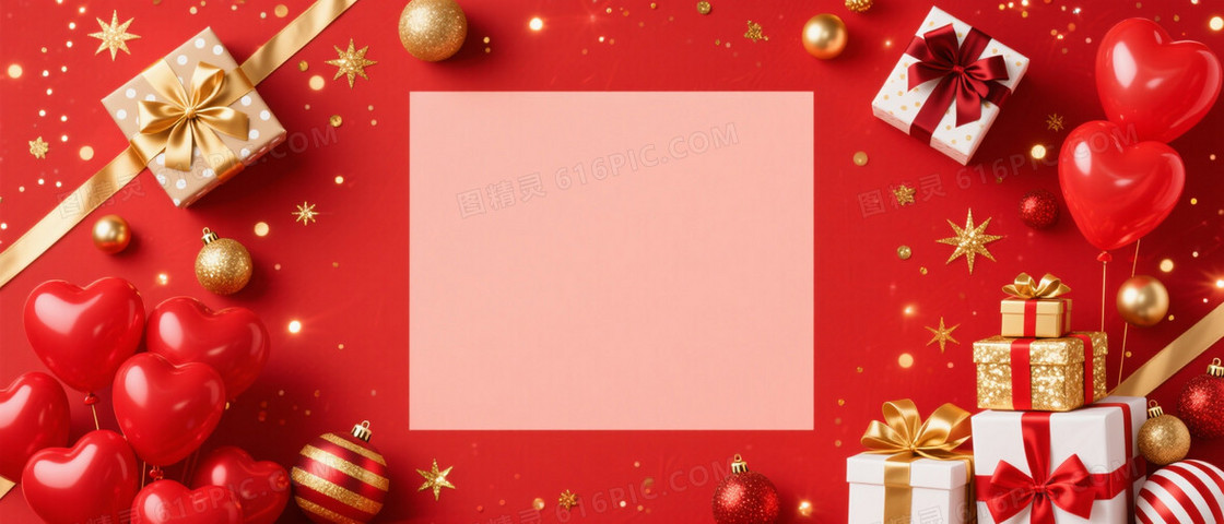正红华丽节日礼盒星芒背景