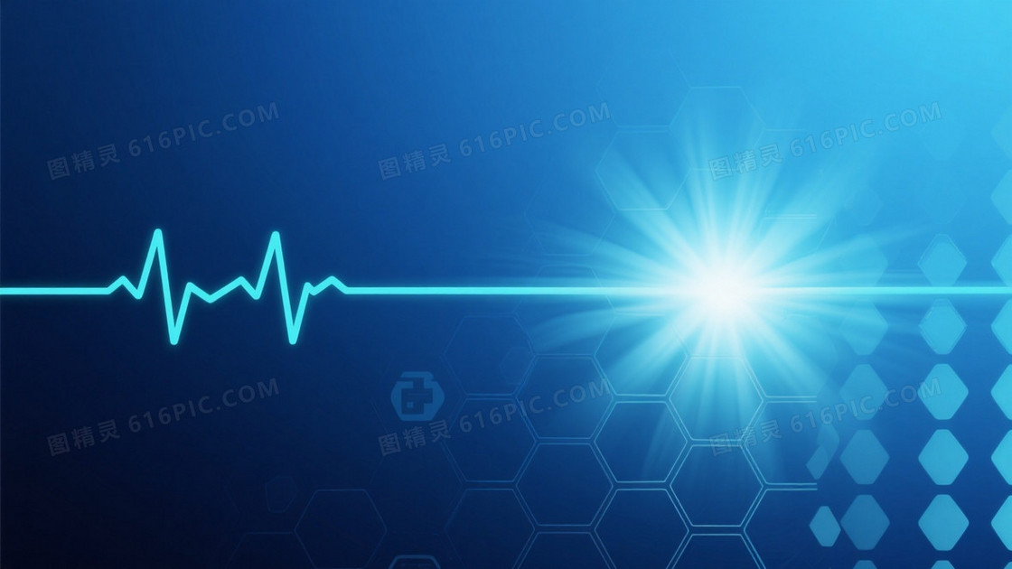 深蓝渐变心电波形光晕背景