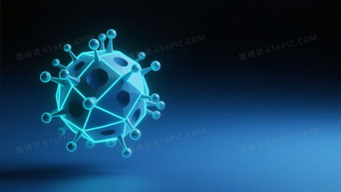 深邃蓝黑低多边形病毒背景