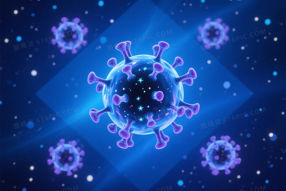 深蓝科技病毒微观插画背景