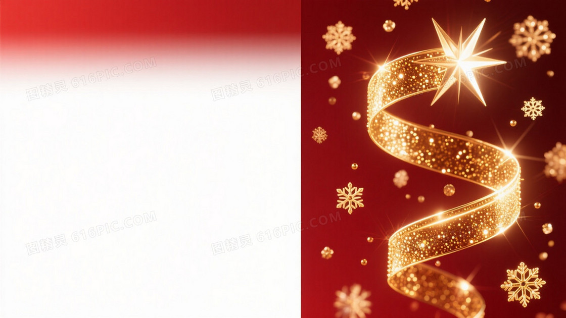 深红渐变金流光雪花背景