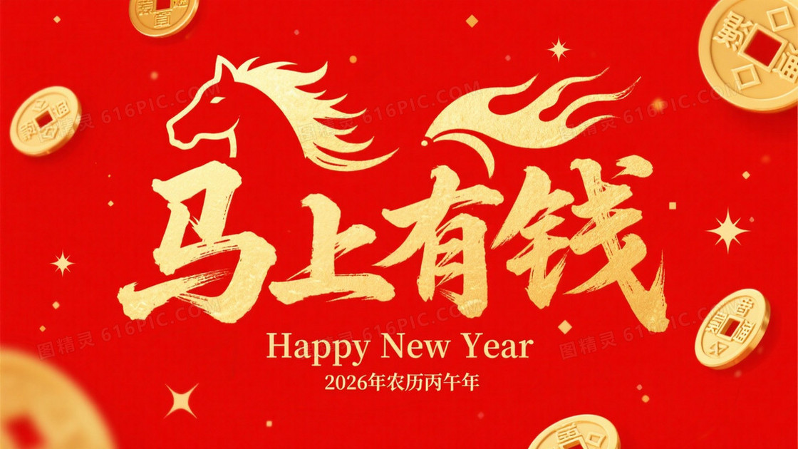 红金喜庆书法马钱星芒背景