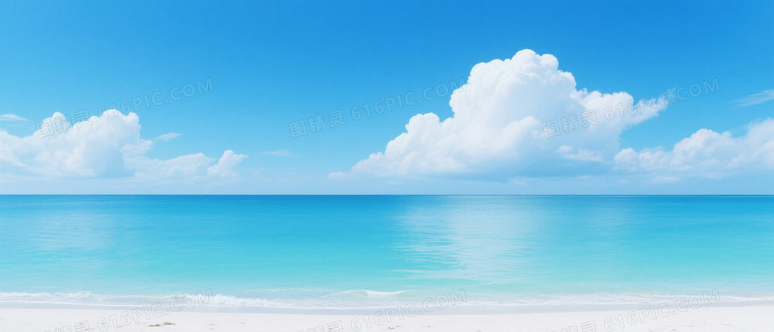 浅蓝渐变积云碧海沙滩背景