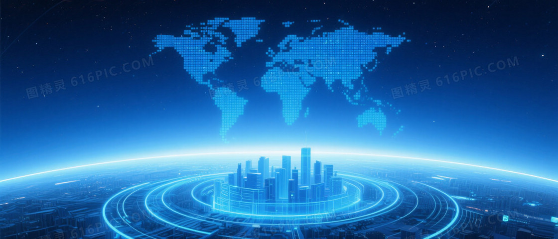 深邃科技蓝像素世界地图背景