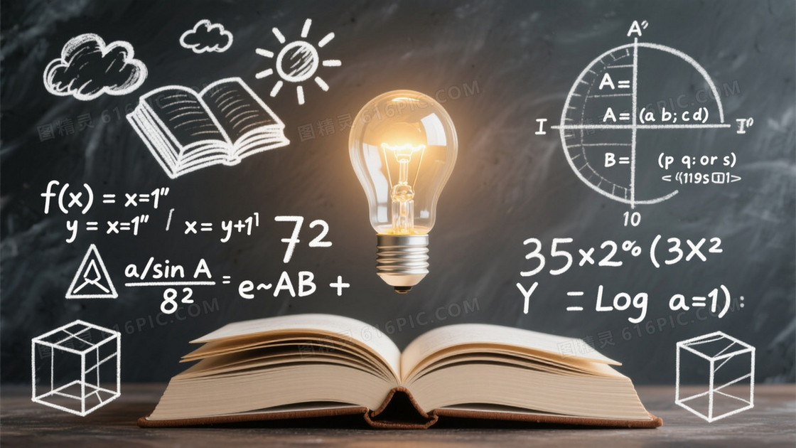 深灰黑板质感书本灯泡背景