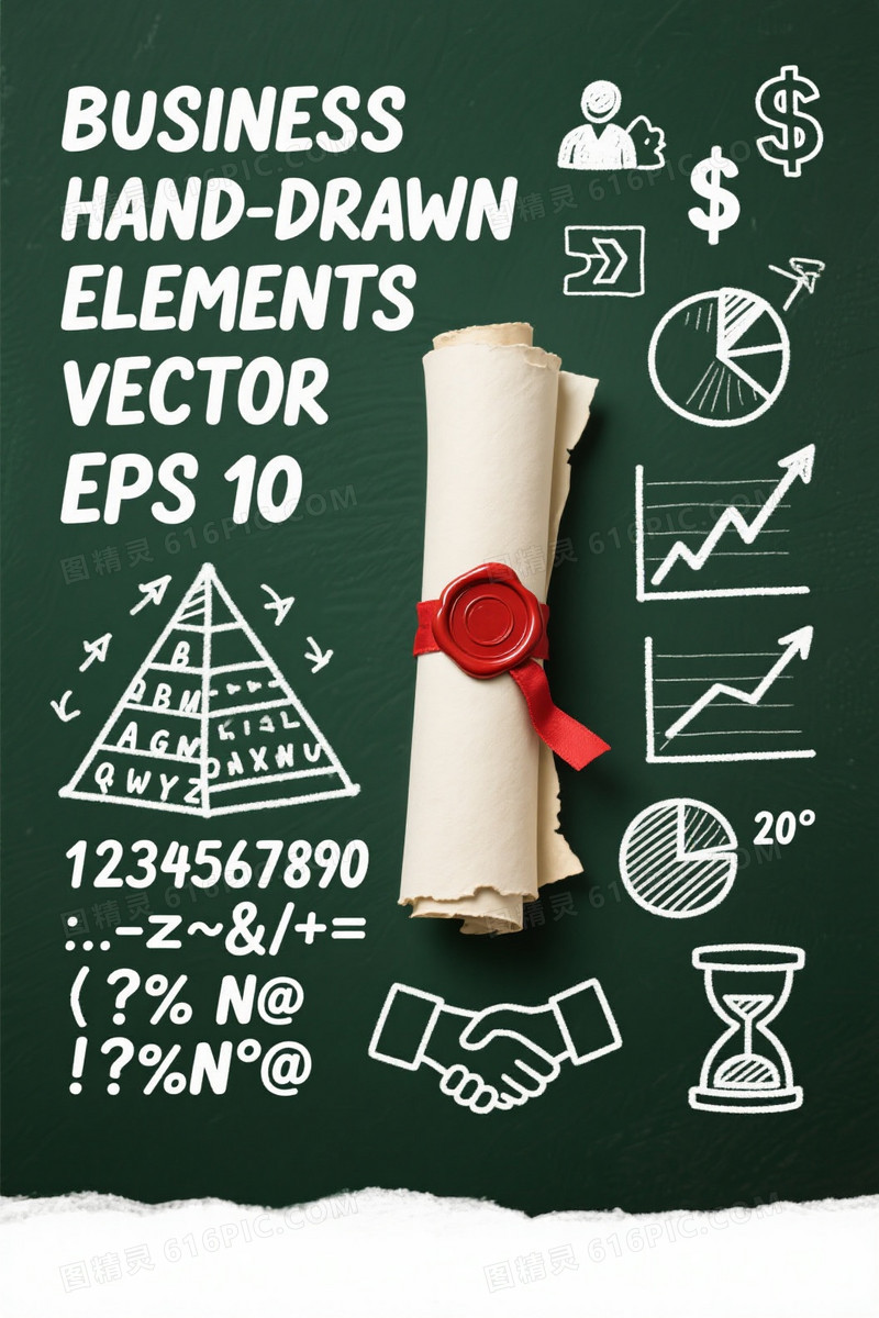 深绿黑板质感手绘商务元素背景