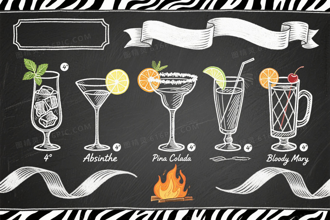 深灰黑板手绘鸡尾酒菜单背景