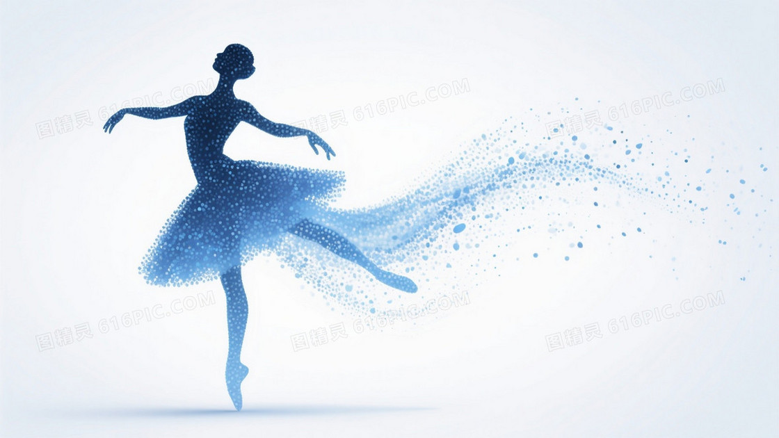 深蓝渐变粒子芭蕾舞者背景