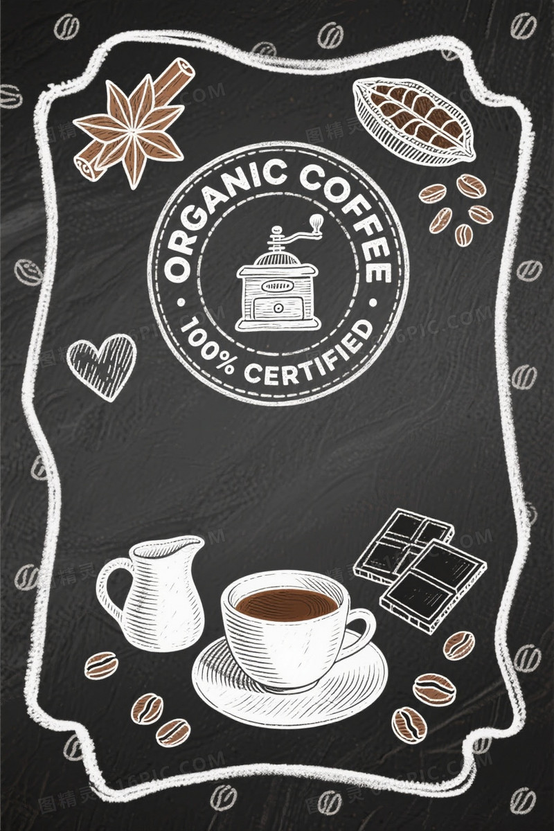 深灰黑板手绘咖啡主题背景