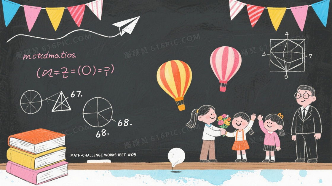 深灰黑板手绘教育插画背景