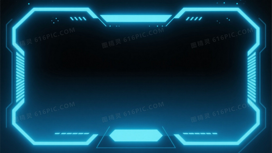 蓝黑渐变几何霓虹边框背景