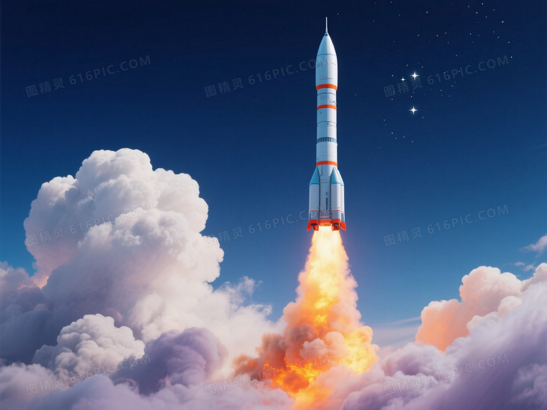 深蓝夜空火箭升空背景