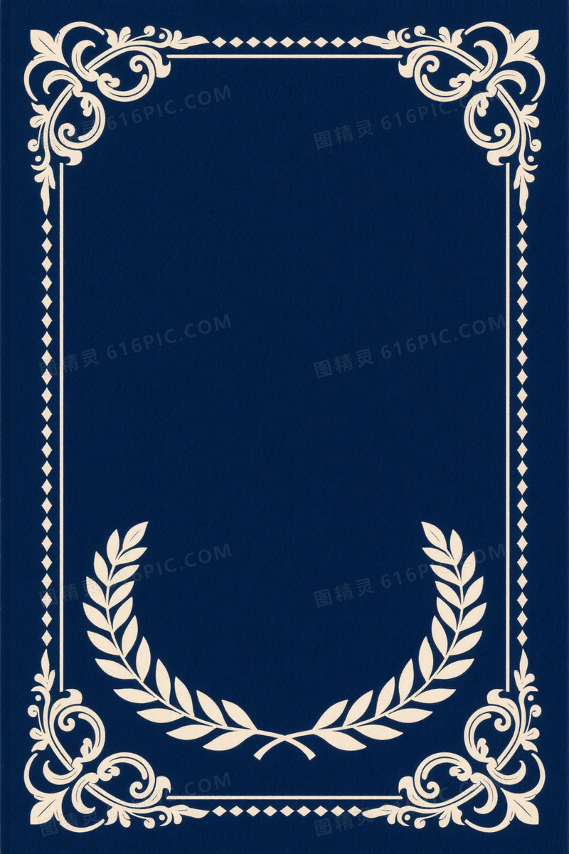 深海军蓝巴洛克卷草纹背景