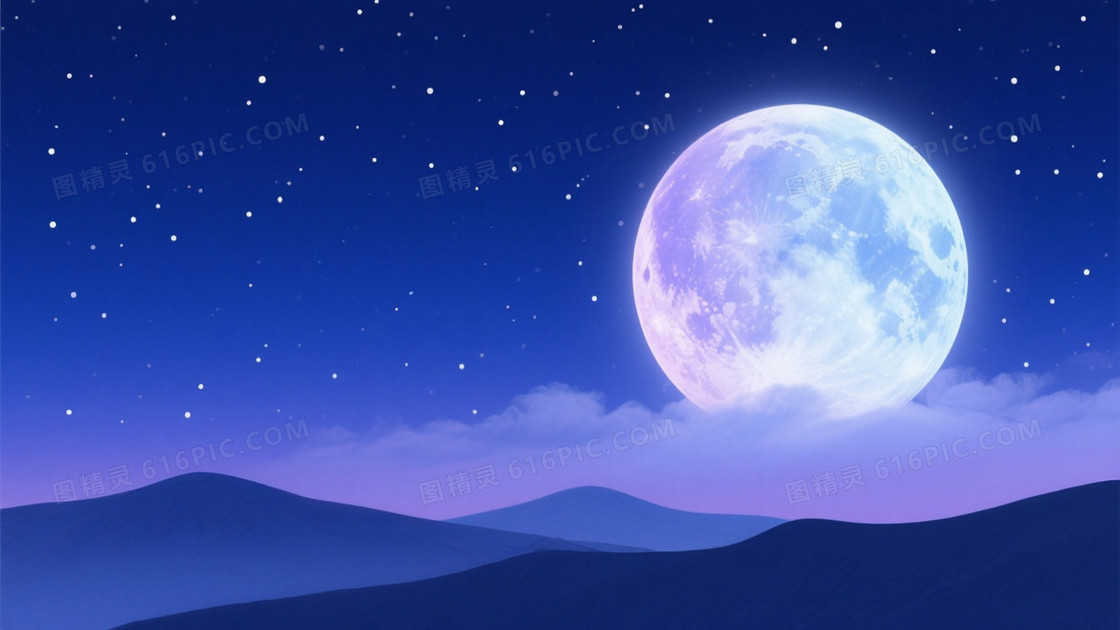 深蓝夜空满月云雾背景
