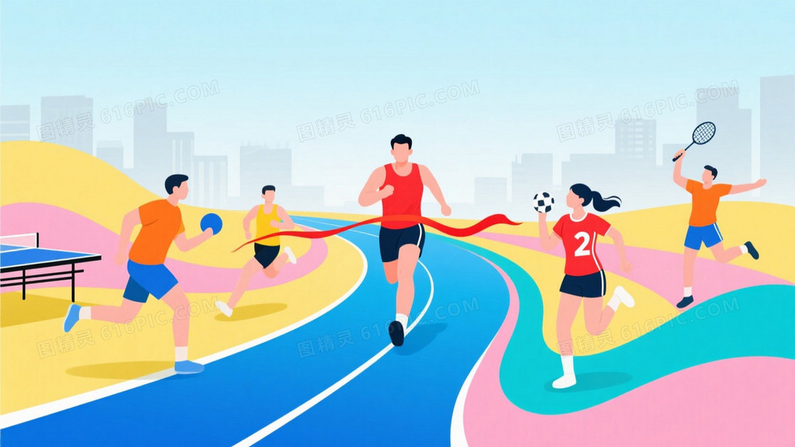 蓝黄粉青渐变波浪运动背景