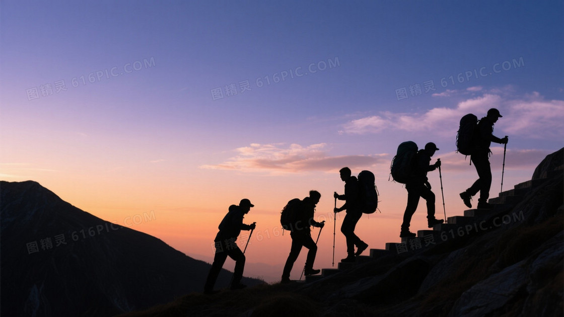 暖橙深蓝渐变山脊剪影背景