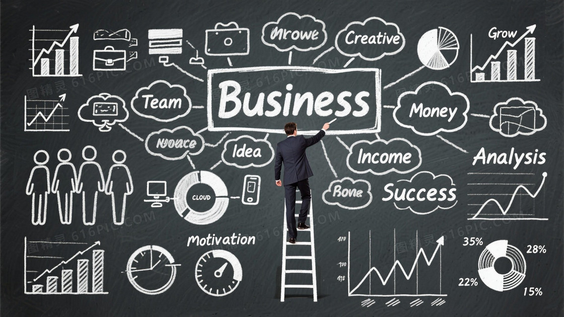 深灰黑板手绘战略思维背景