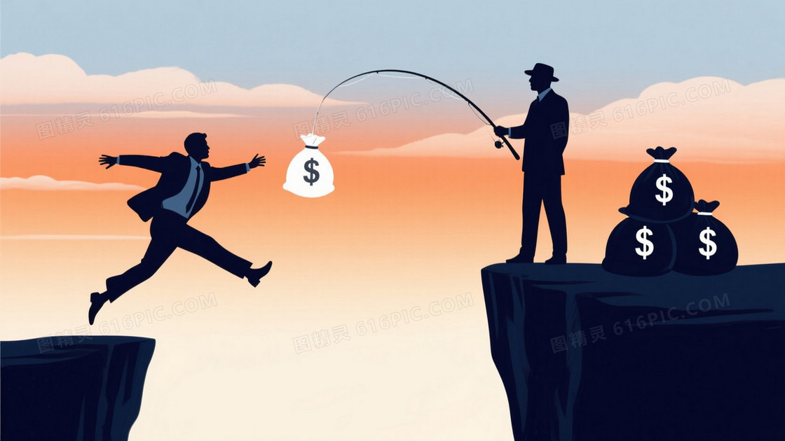 暖橙淡蓝渐变剪影腾跃背景