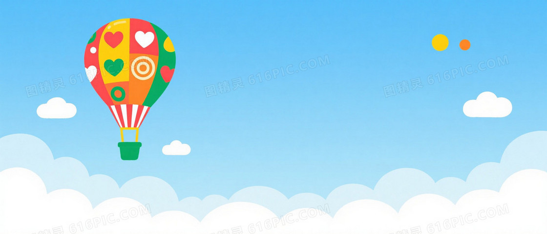 浅蓝渐变蓬松云朵热气球背景