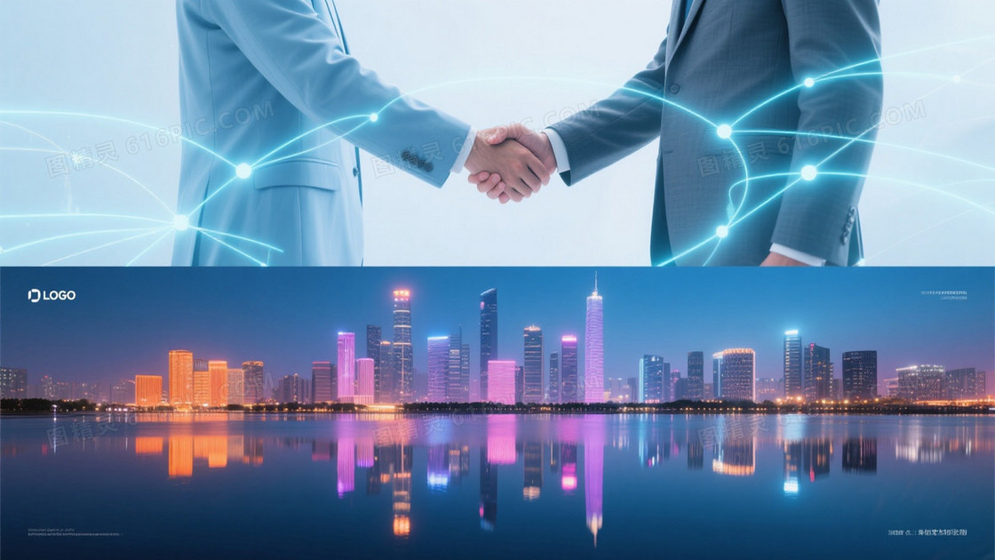 冷调科技商务握手都市背景