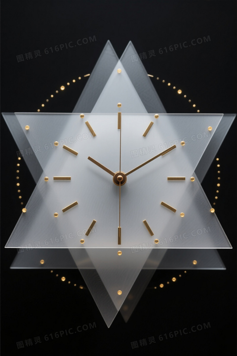 深黑极简几何星芒时钟背景