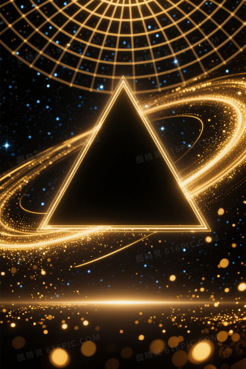 深黑星空鎏金三角框架背景