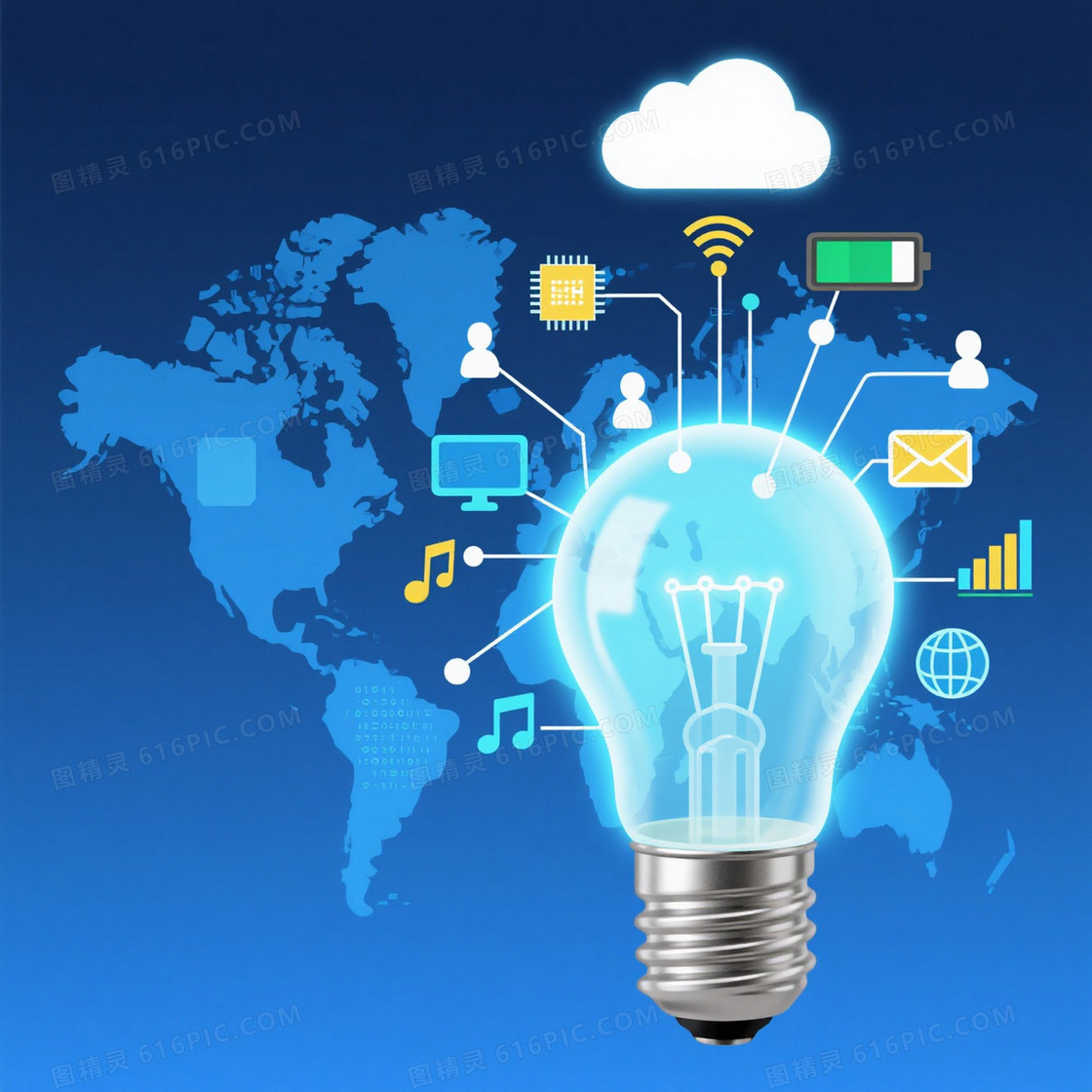 深青蓝渐变科技灯泡网络背景