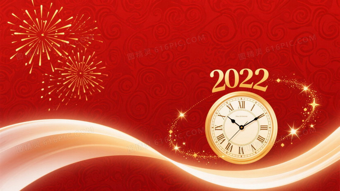 深红金纹烟花钟表背景