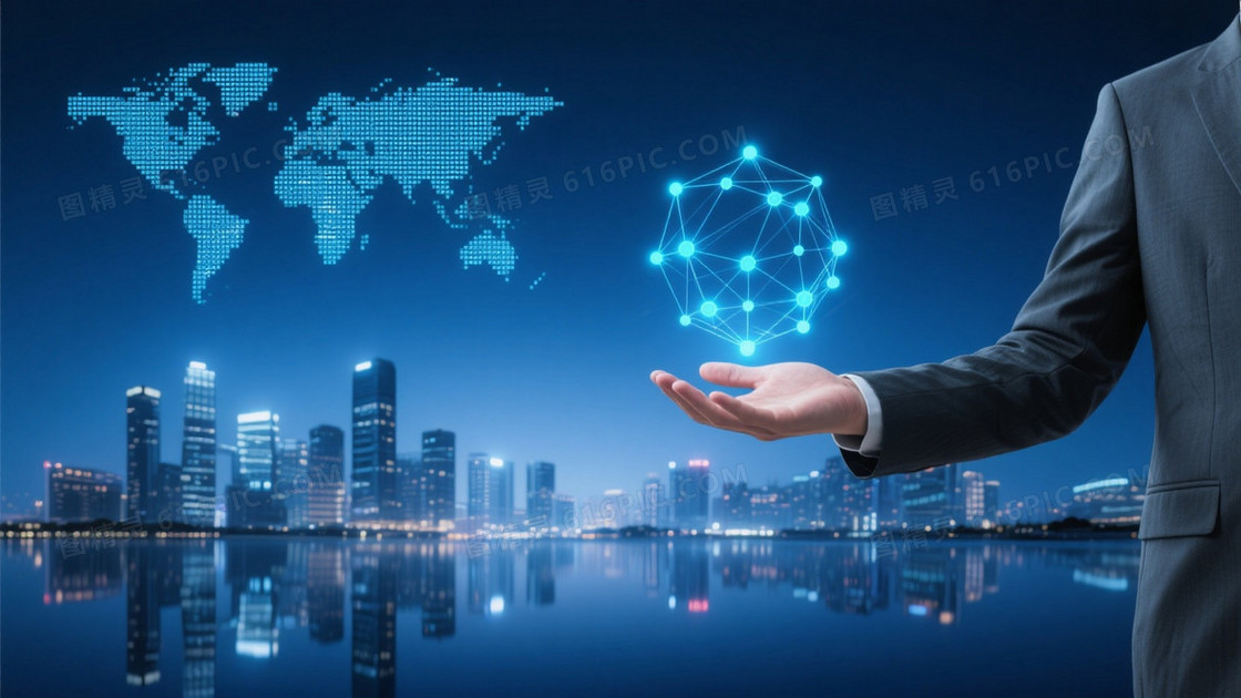 深蓝渐变都市夜景科技背景