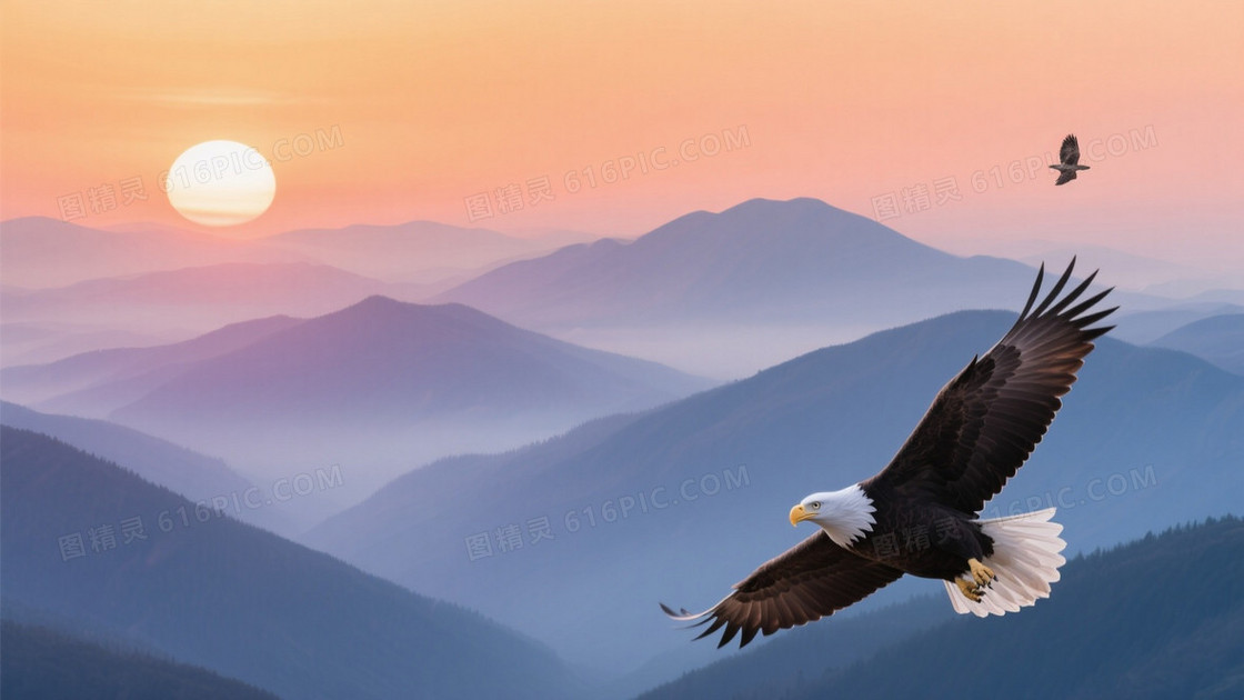 暖橙渐变日出山景背景