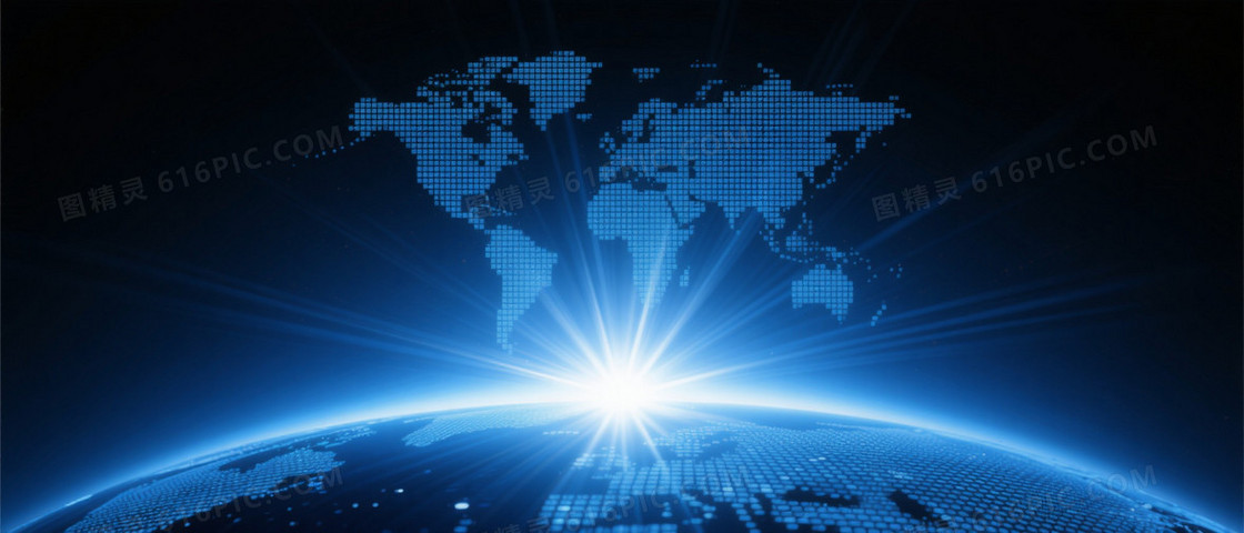 深邃蓝黑宇宙地球光束背景