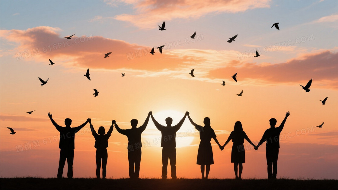 暖橙淡蓝渐变光晕人物剪影背景