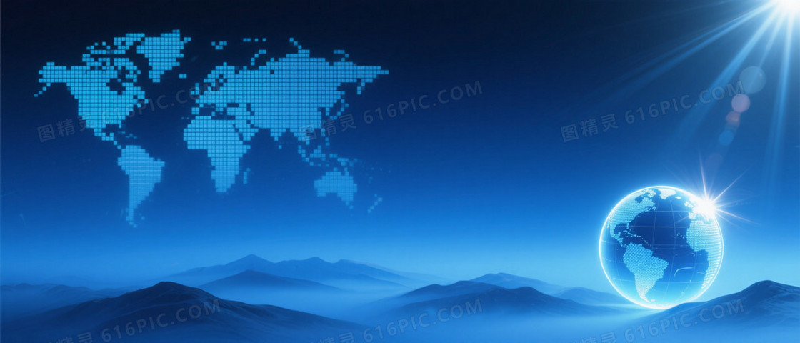 深蓝渐变点阵地图地球背景