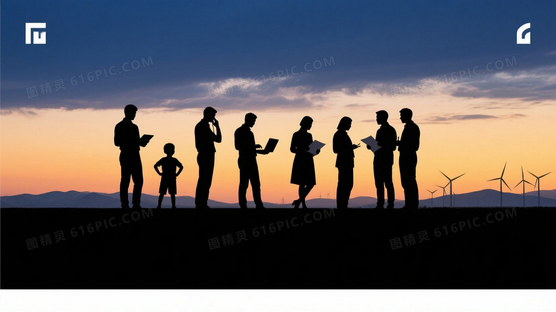 深蓝渐变黄昏剪影山脉背景