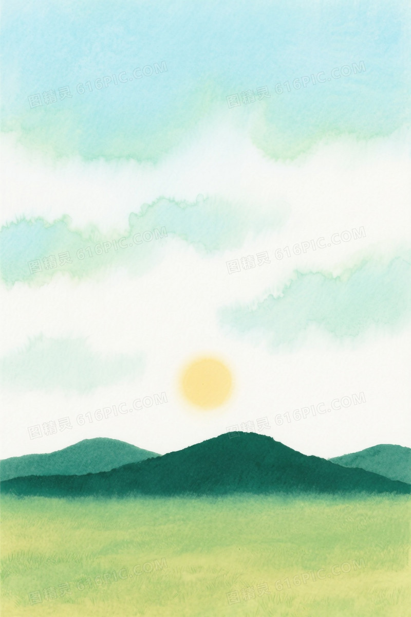 淡青蓝薄荷绿晕染风景背景
