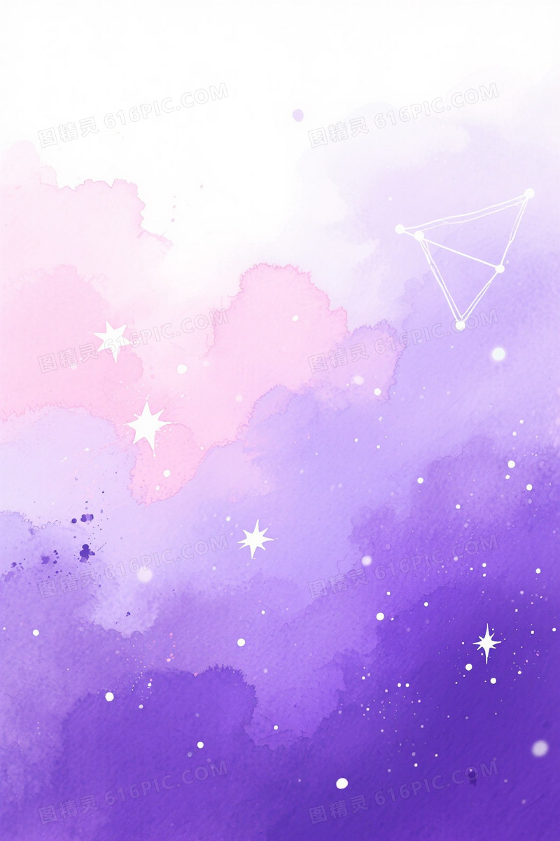 紫罗兰薰衣草粉樱水彩星空背景