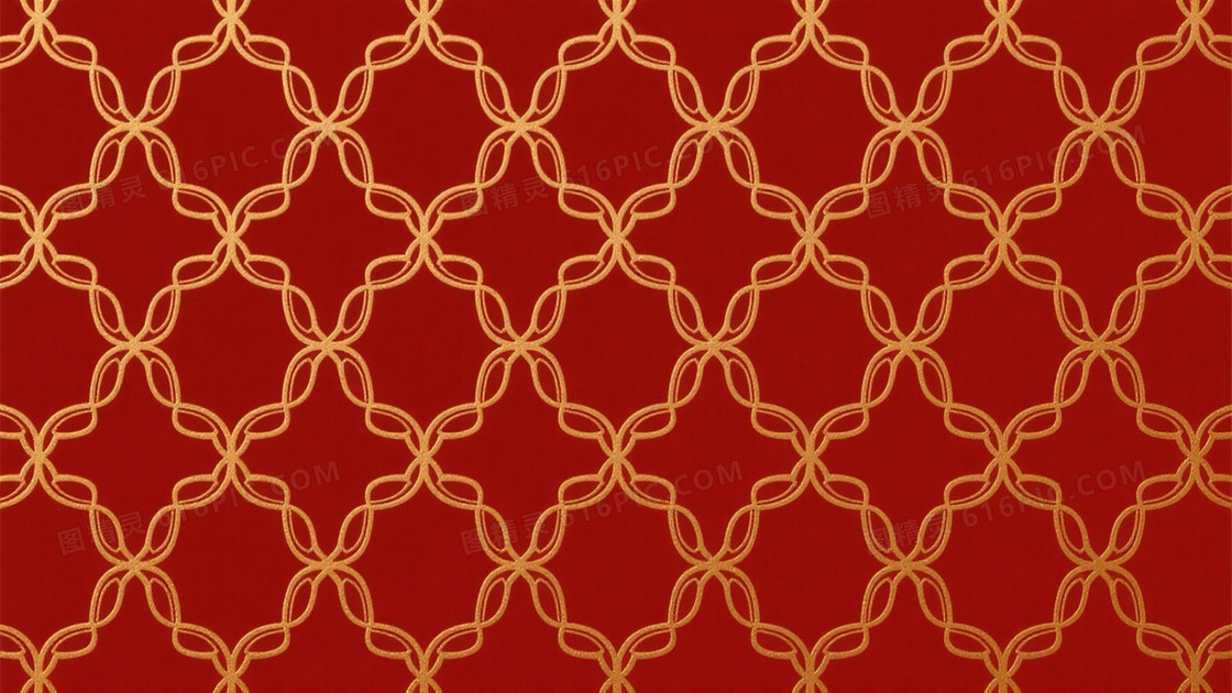 深红金线几何窗棂纹样背景