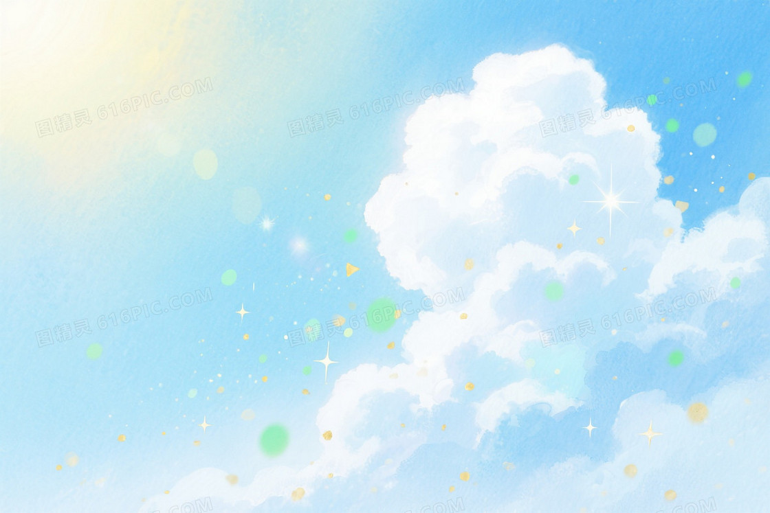 浅蓝梦幻水彩云朵光斑背景