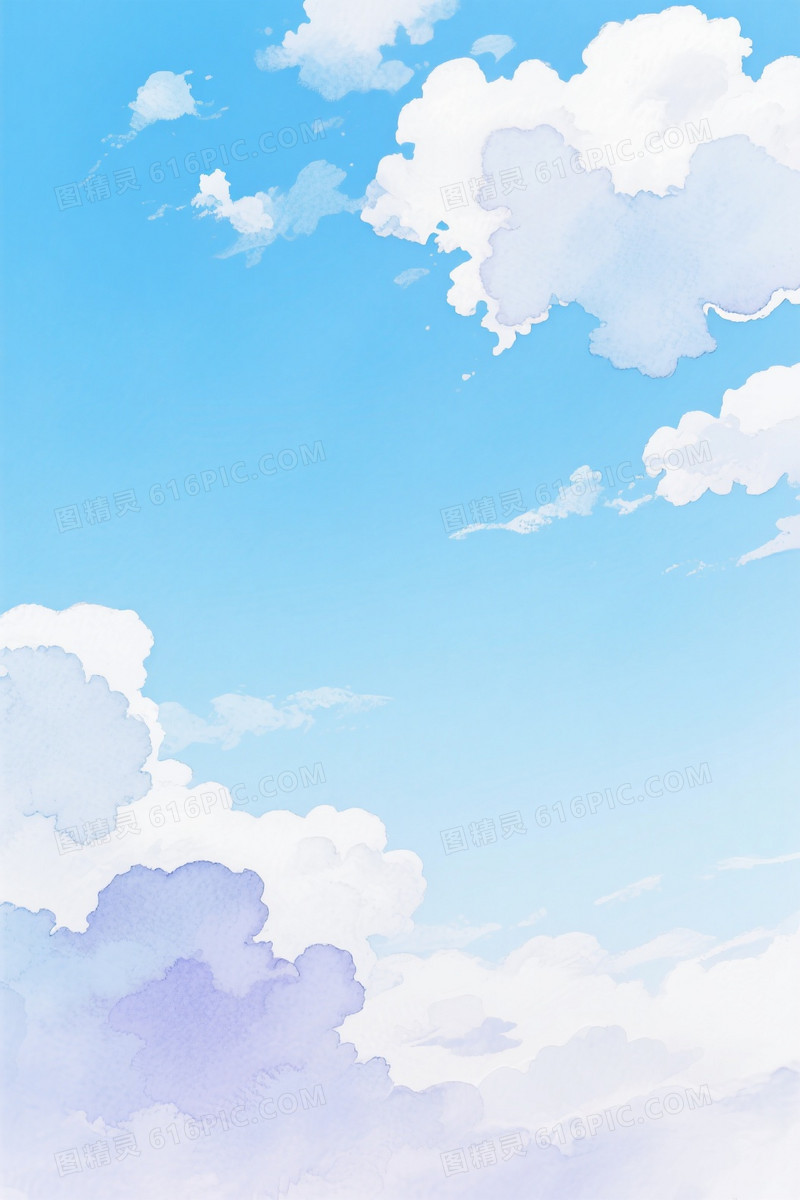 浅蓝渐变水彩云朵背景