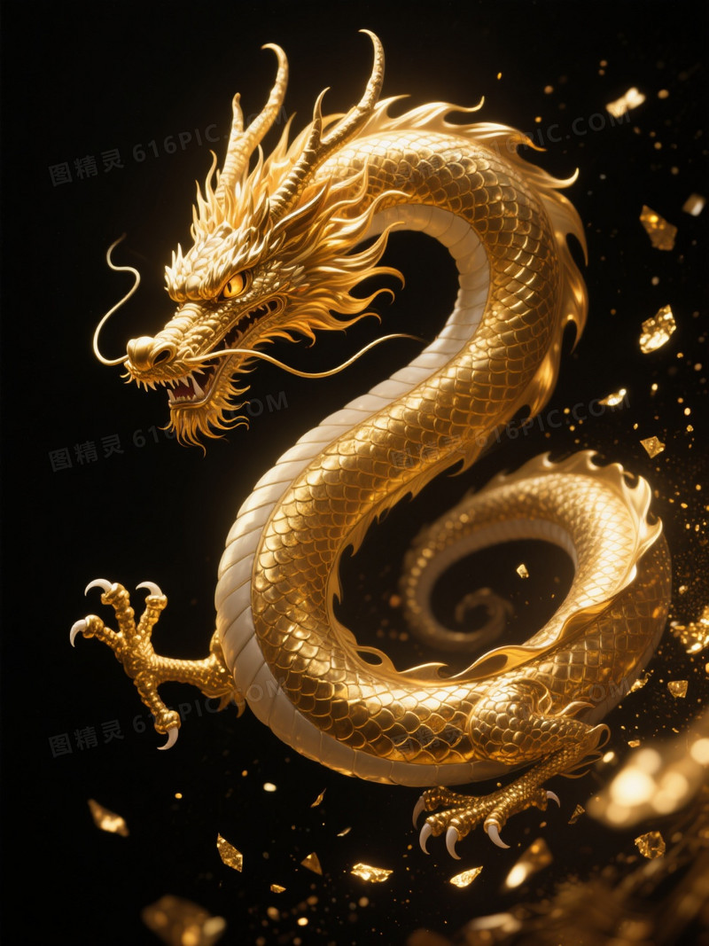 金红神龙螺旋飞舞背景