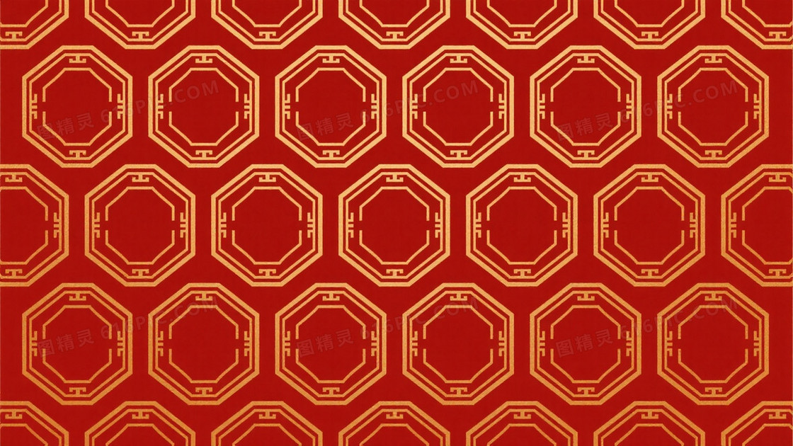 深红金线几何回纹背景