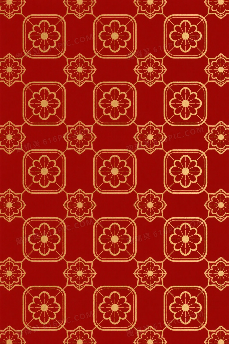 深红金线几何花卉背景