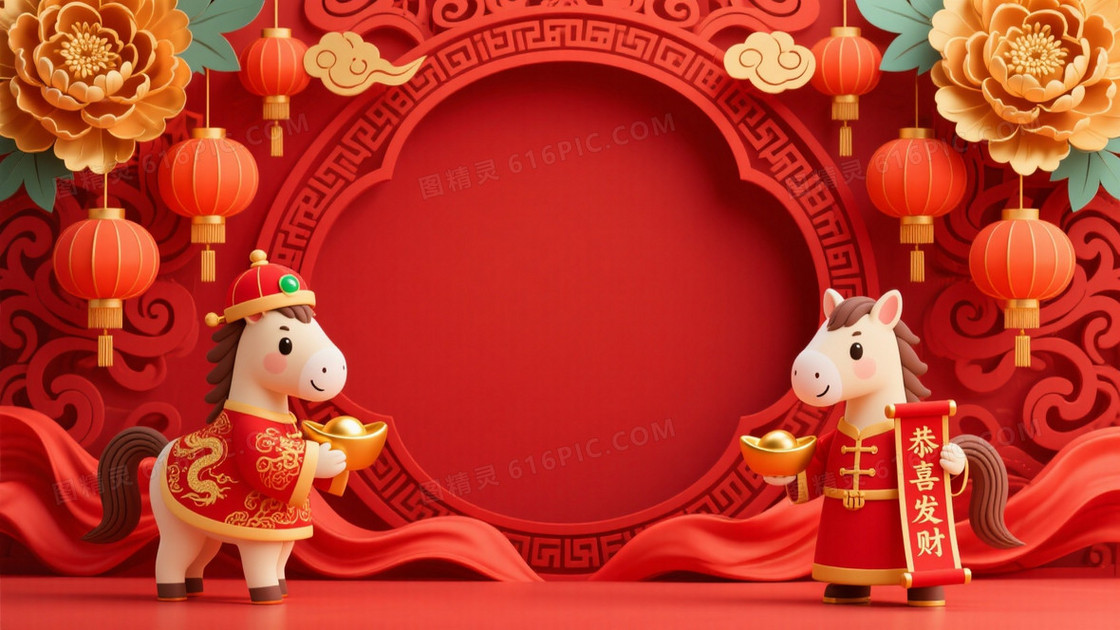 正红金橙中国风新年背景