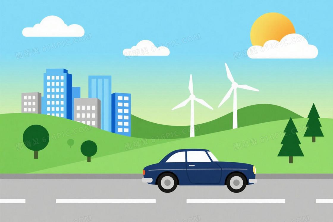 浅青蓝渐变城市插画背景