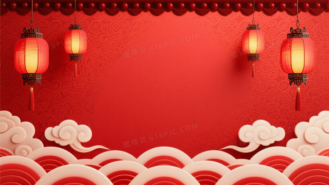 正红中国风祥云宫灯背景