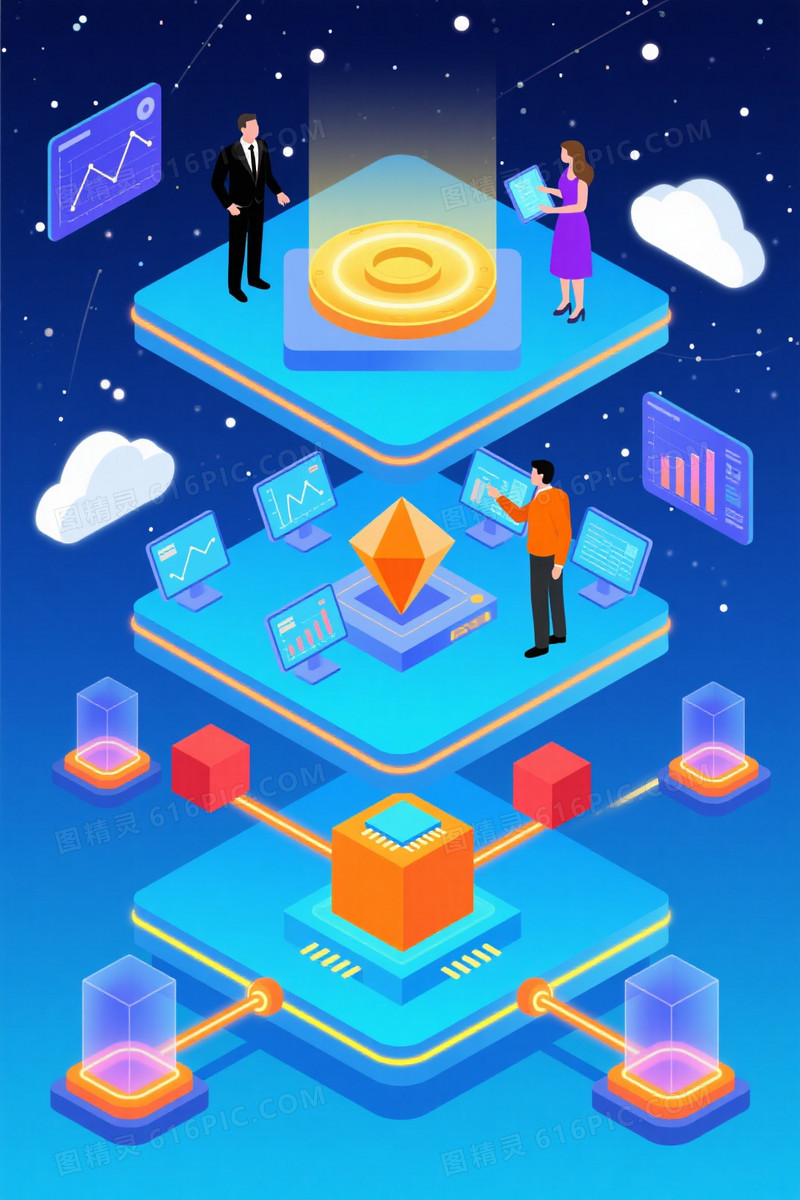 深蓝青蓝渐变科技插画背景